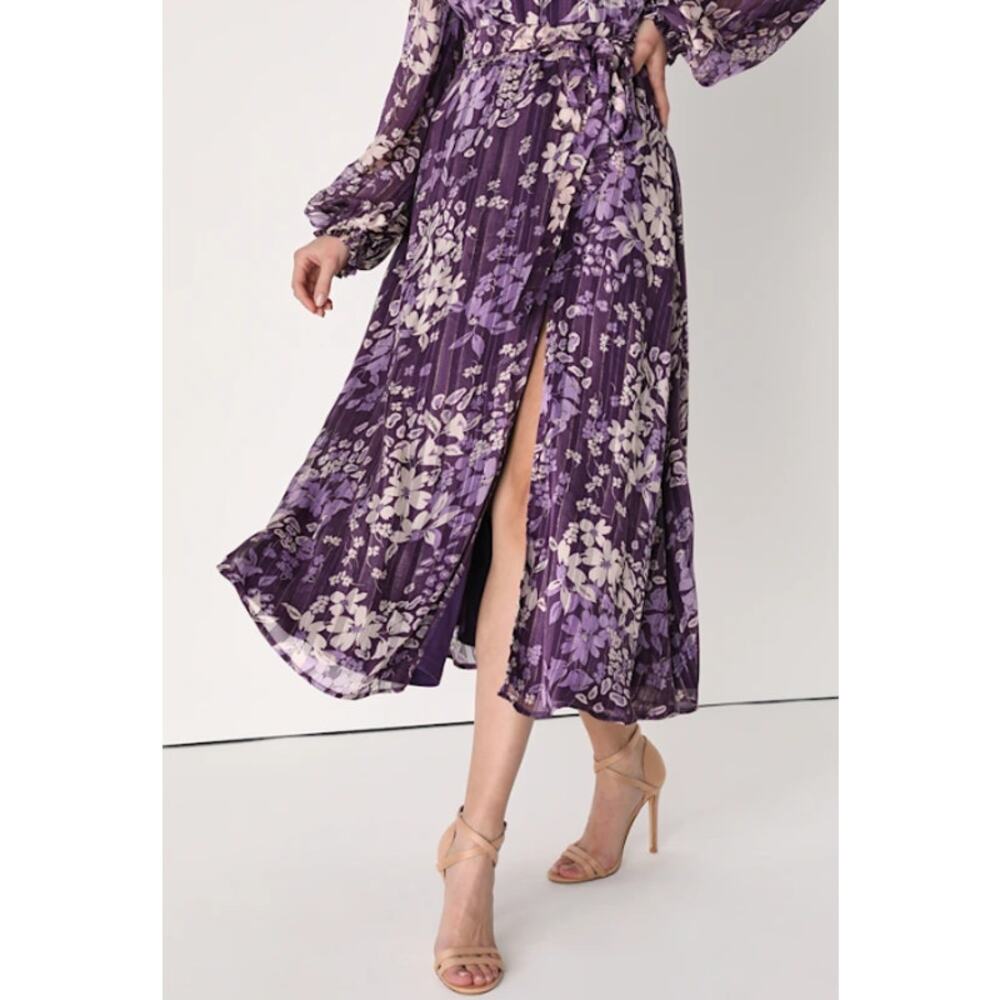 Lulus Storybook Sweetheart Cold Shoulder Midi Dress Floral Halter Ruffle Belted - Picture 5 of 13